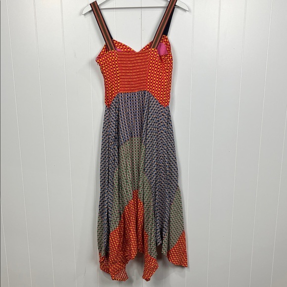 Maeve Anthropologie Maxi 6 Colorblock Straps Side Zip Lined Handkerchief Hem EUC - Picture 10 of 14